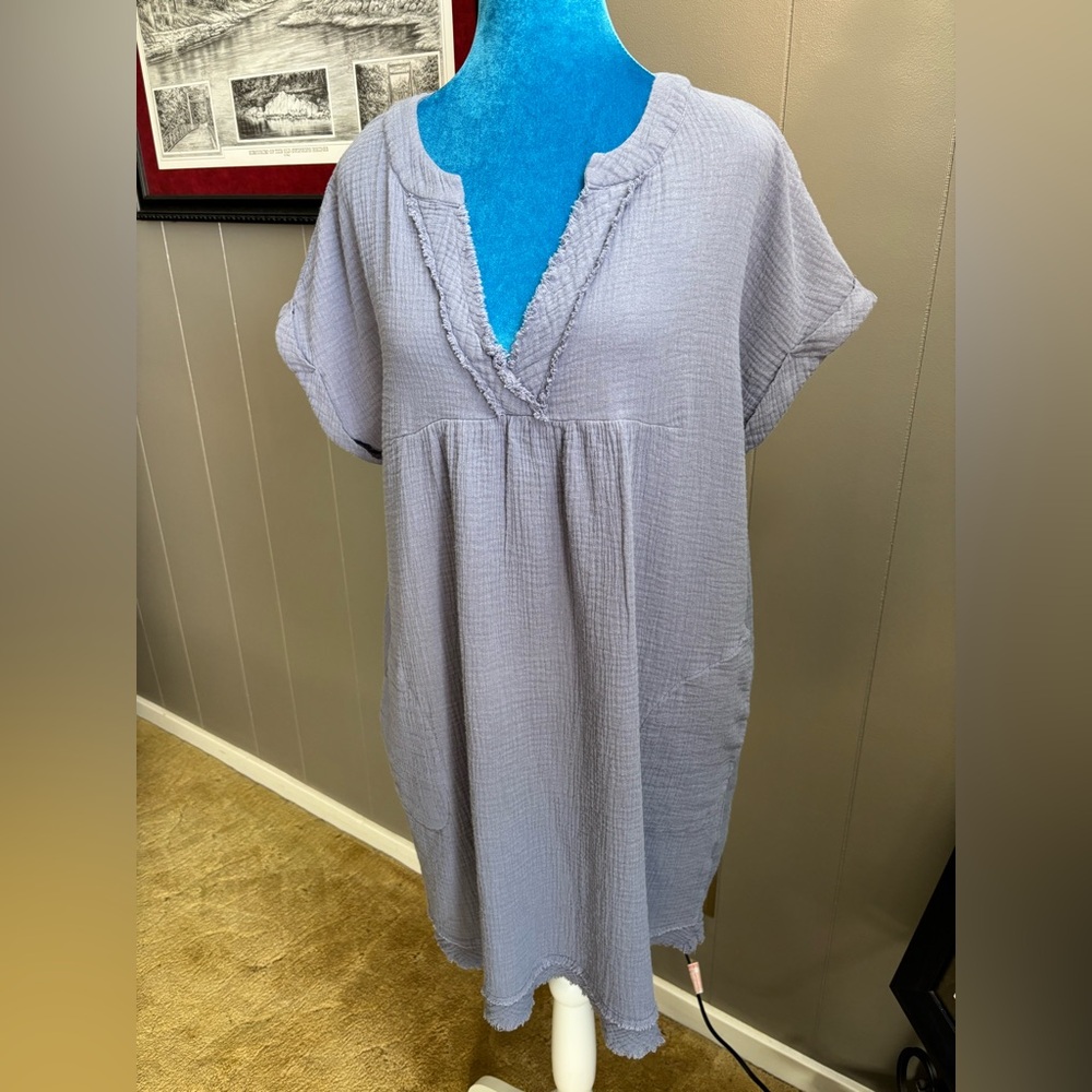 Entro blue/gray dress.